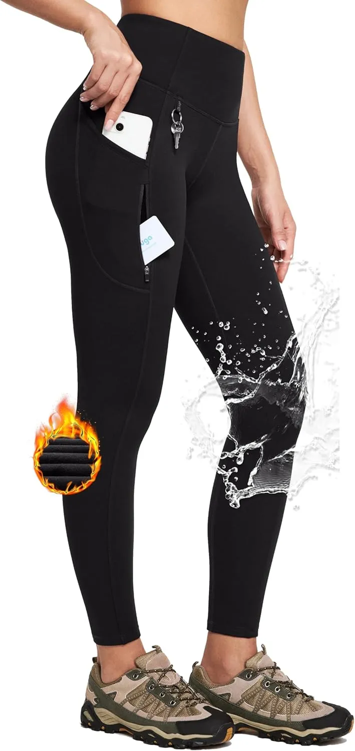 IUGA Fleece Lined Leggings Women Water Resistant Thermal Leggings Winter Warm Tights High Waist Hiking Pants with Pockets