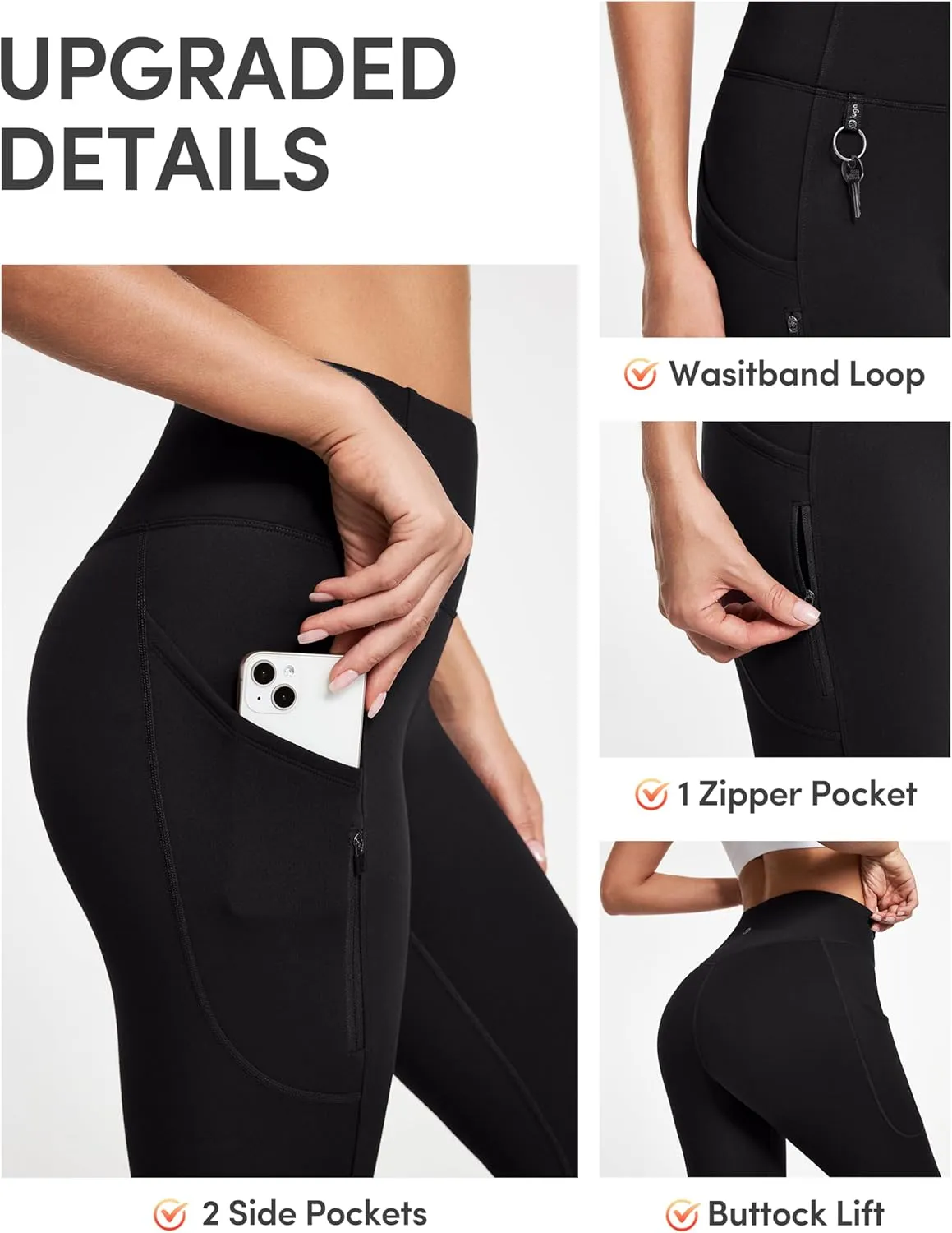 IUGA Fleece Lined Leggings Women Water Resistant Thermal Leggings Winter Warm Tights High Waist Hiking Pants with Pockets