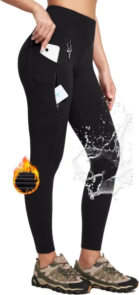 IUGA Fleece Lined Leggings Women Water Resistant Thermal Leggings Winter Warm Tights High Waist Hiking Pants with Pockets