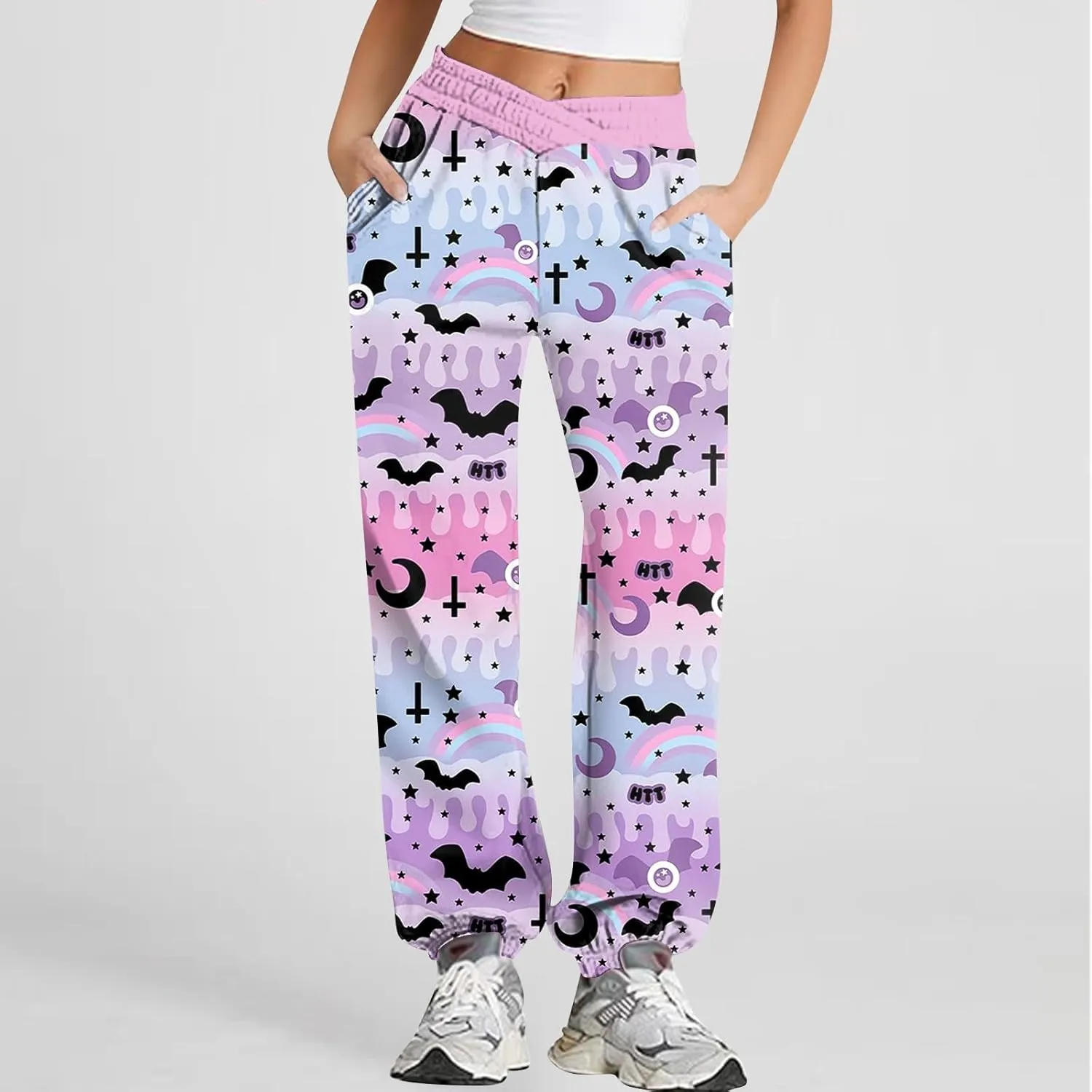 Jogger Sweatpants Women Trendy Tie Dye Athletic Fleece Lined Pants Crossover Low Waisted Sweatpants with Pockets