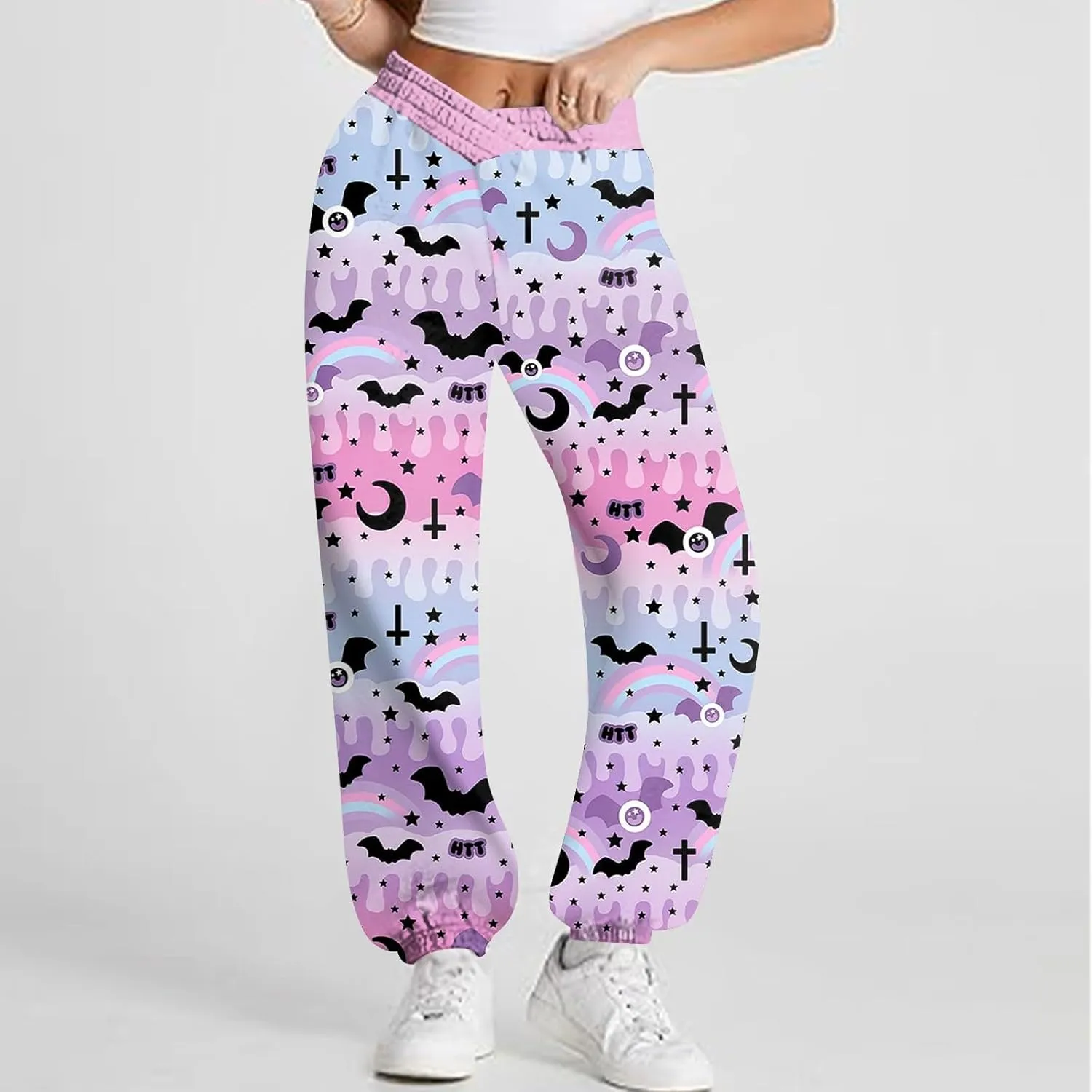 Jogger Sweatpants Women Trendy Tie Dye Athletic Fleece Lined Pants Crossover Low Waisted Sweatpants with Pockets