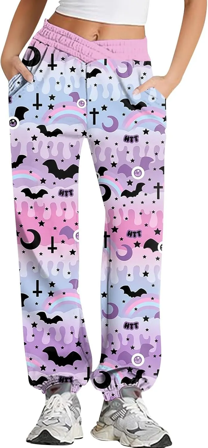 Jogger Sweatpants Women Trendy Tie Dye Athletic Fleece Lined Pants Crossover Low Waisted Sweatpants with Pockets