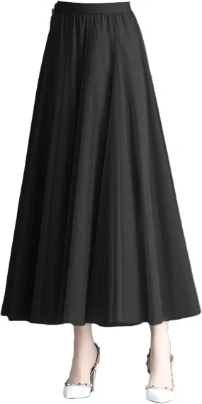 Korean Style Mesh Long Skirt Tiered Tulle Skirts for Women Elegant A Line High Waist Gown Gauze Skirt