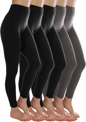 Kuda Moda 5-Pack Fleece Lined Leggings for Women Winter Warm Thermal Full Length Leggings