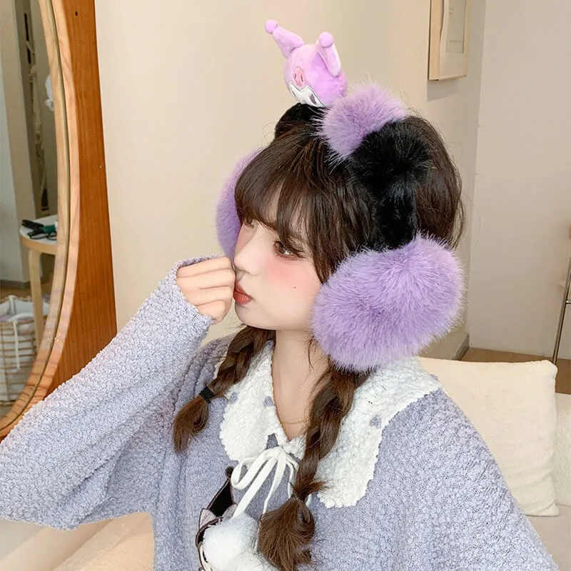 Kuromi Plush Pom-poms Earmuffs