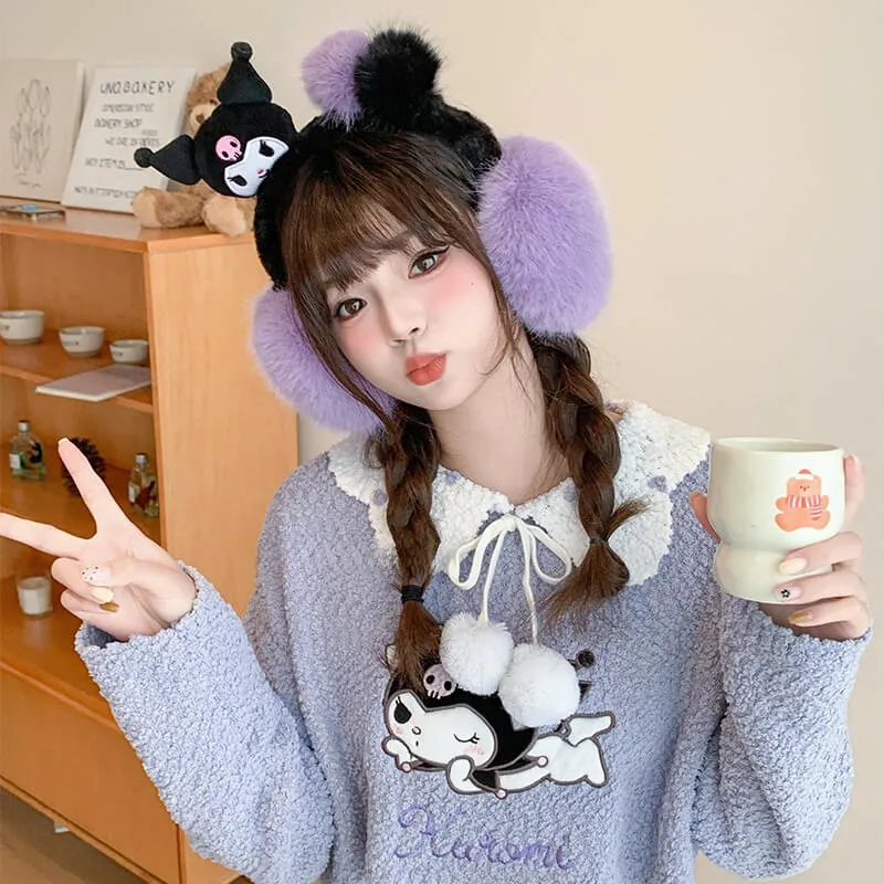Kuromi Plush Pom-poms Earmuffs