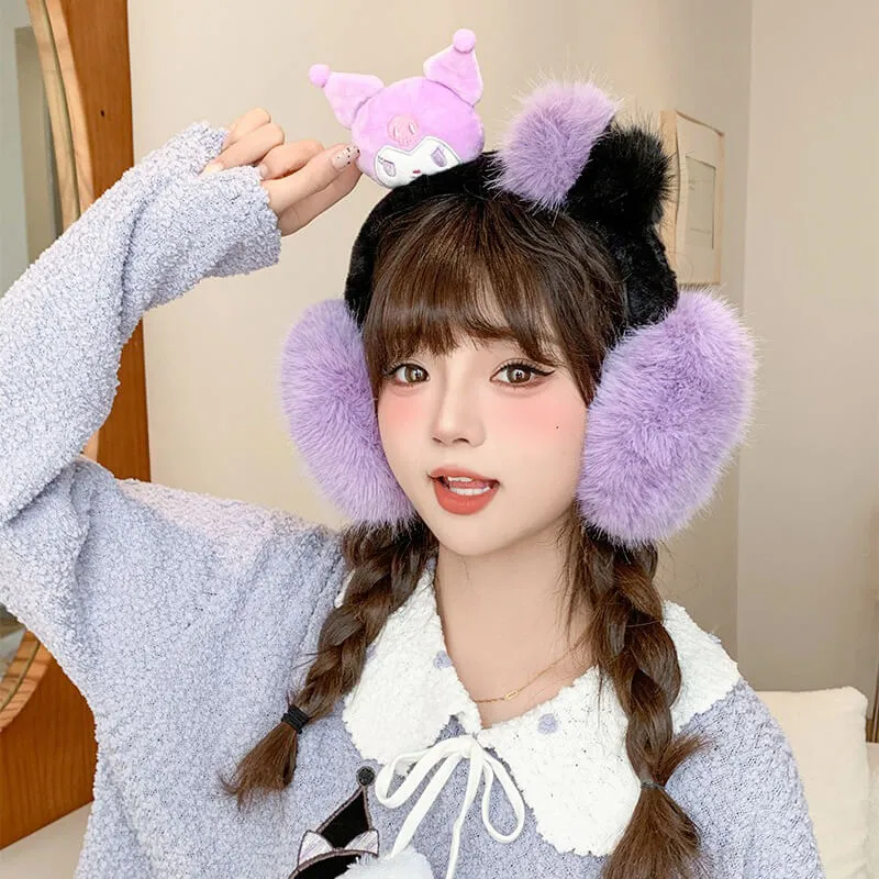 Kuromi Plush Pom-poms Earmuffs
