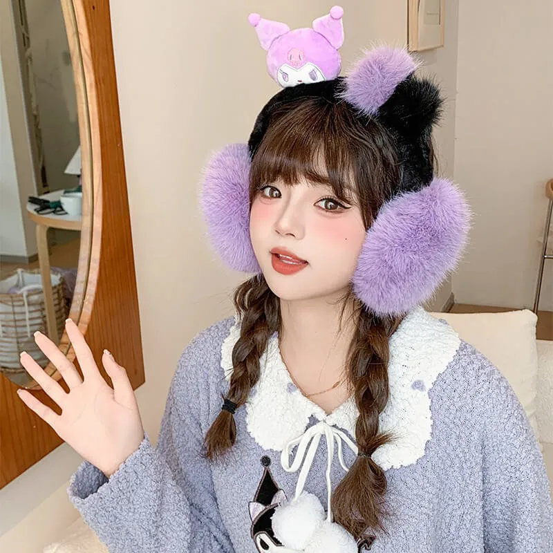 Kuromi Plush Pom-poms Earmuffs