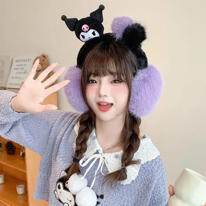 Kuromi Plush Pom-poms Earmuffs