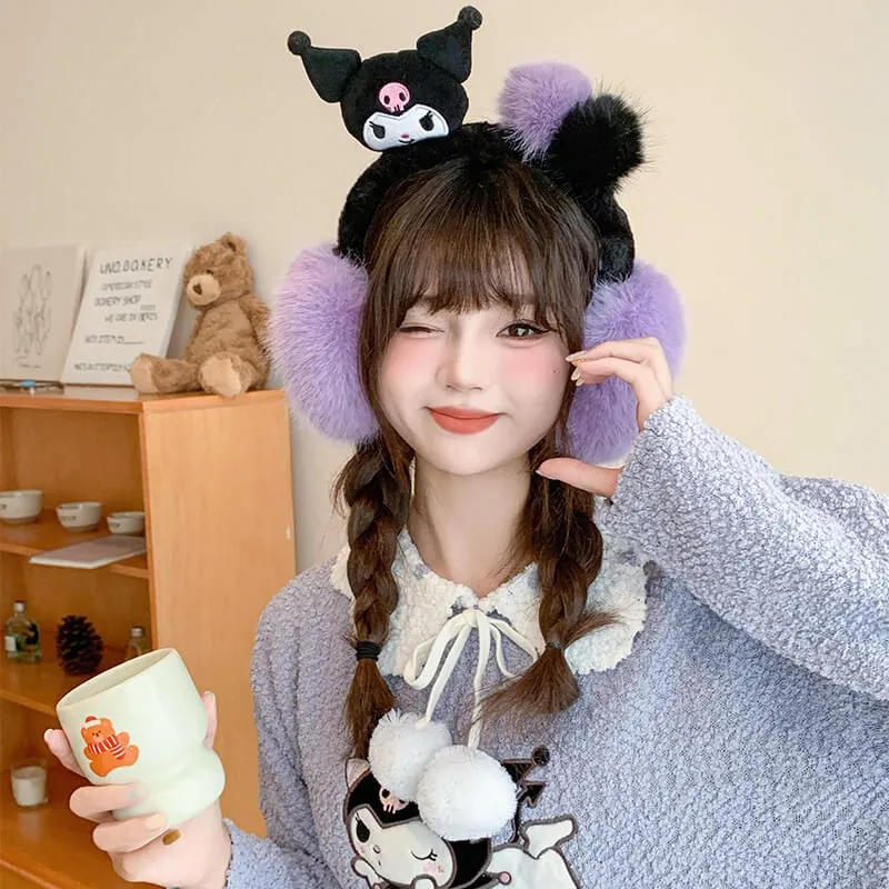 Kuromi Plush Pom-poms Earmuffs
