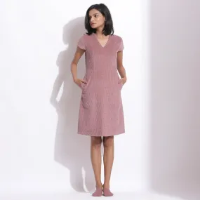 Mauve Warm Cotton Corduroy Knee Length Dress