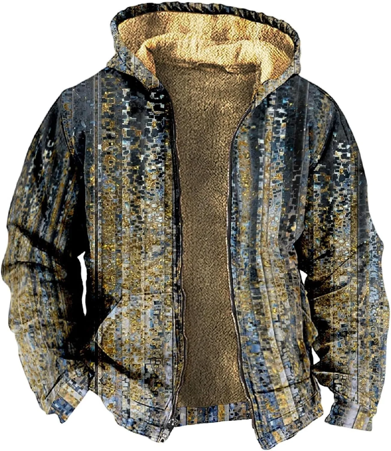 Men'S Fleece Jackets & Coats Heated Personalized Casual Printing Long Sleeve Zipper Thick Cotton Suit Winter