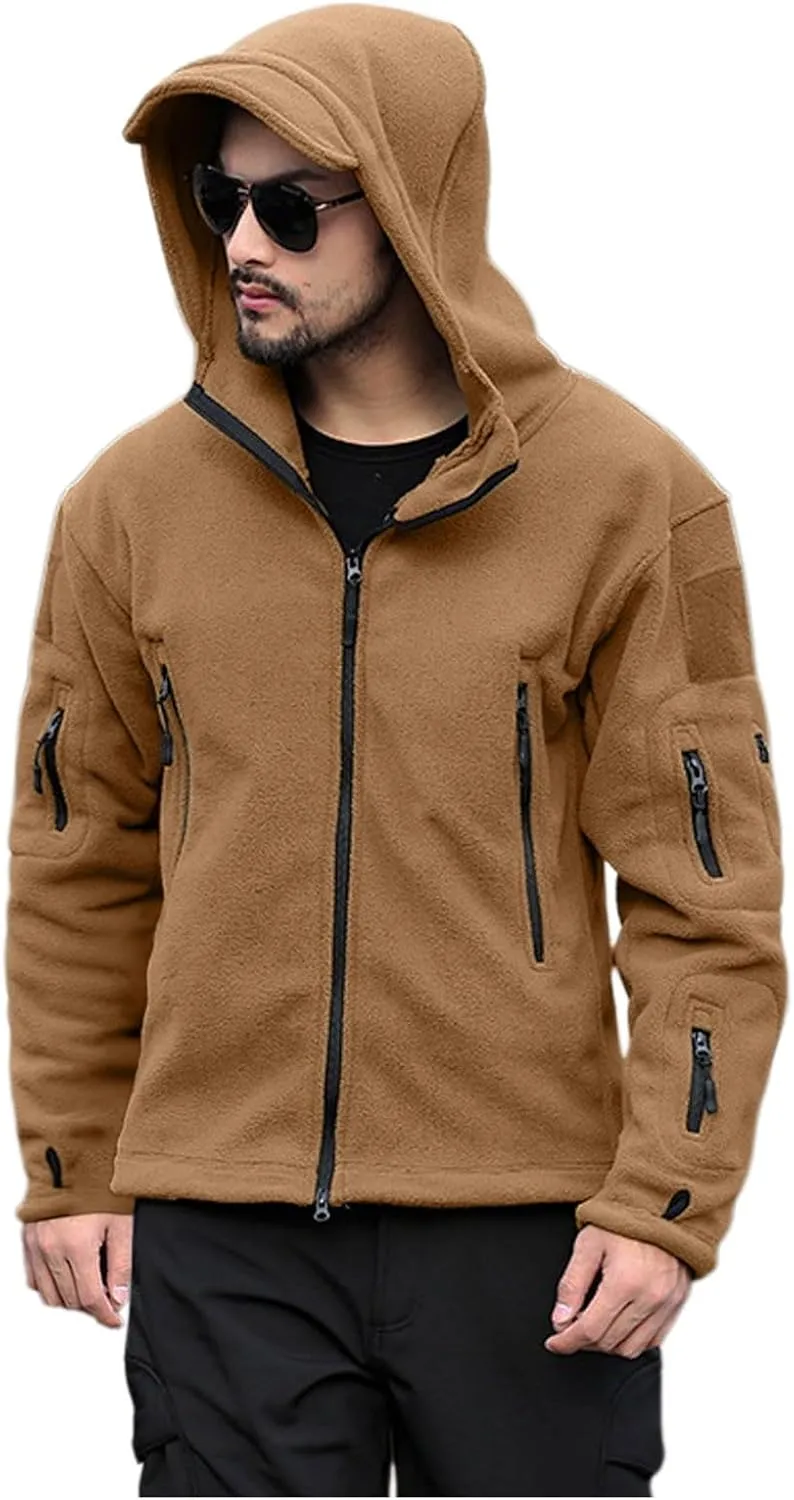 Men's Military Army Jacket Tactical Full Zip Fleece Hoodie Outdoor Hiking Sport Warm Coat Pocket with Zipper Fall Winter
