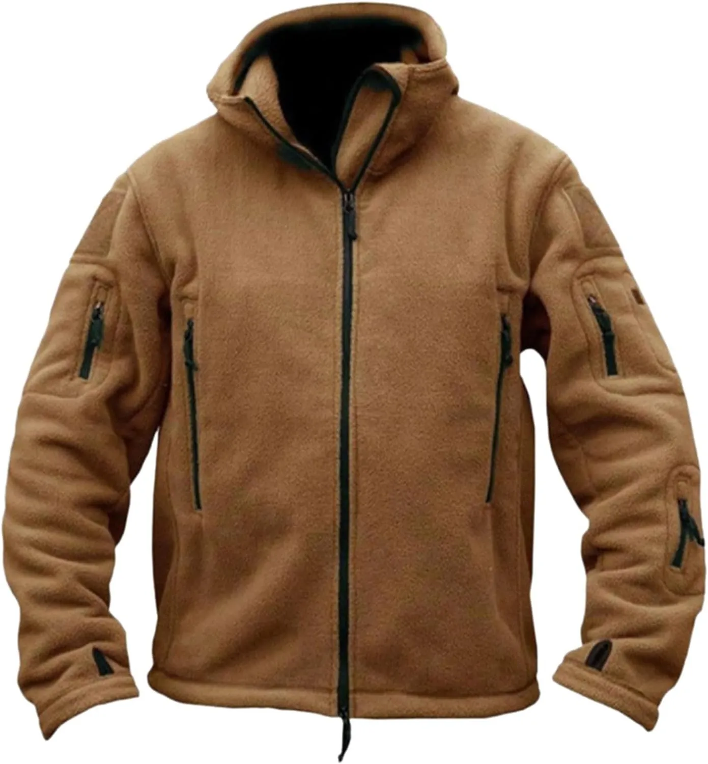 Men's Military Army Jacket Tactical Full Zip Fleece Hoodie Outdoor Hiking Sport Warm Coat Pocket with Zipper Fall Winter