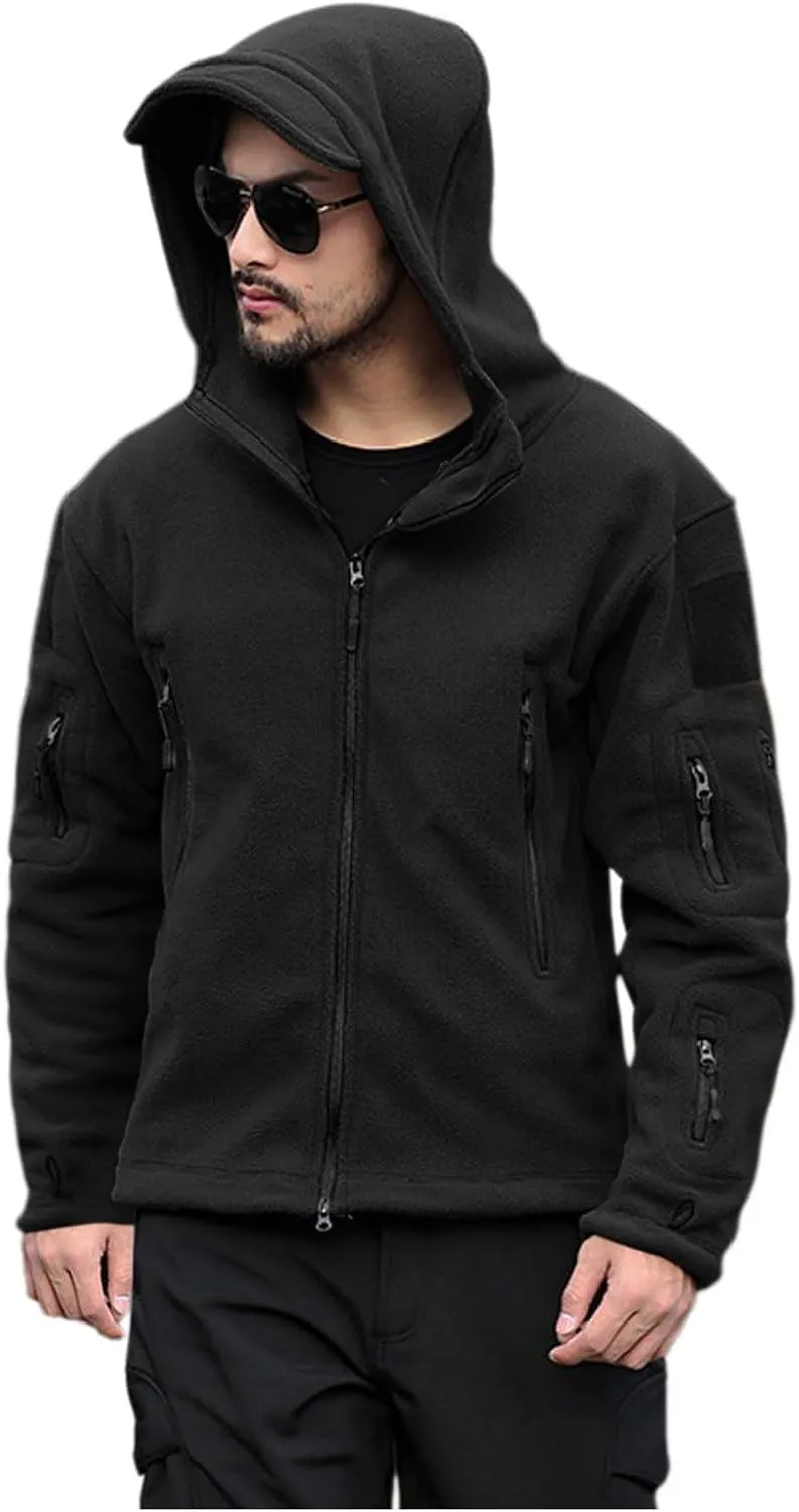 Men's Military Army Jacket Tactical Full Zip Fleece Hoodie Outdoor Hiking Sport Warm Coat Pocket with Zipper Fall Winter