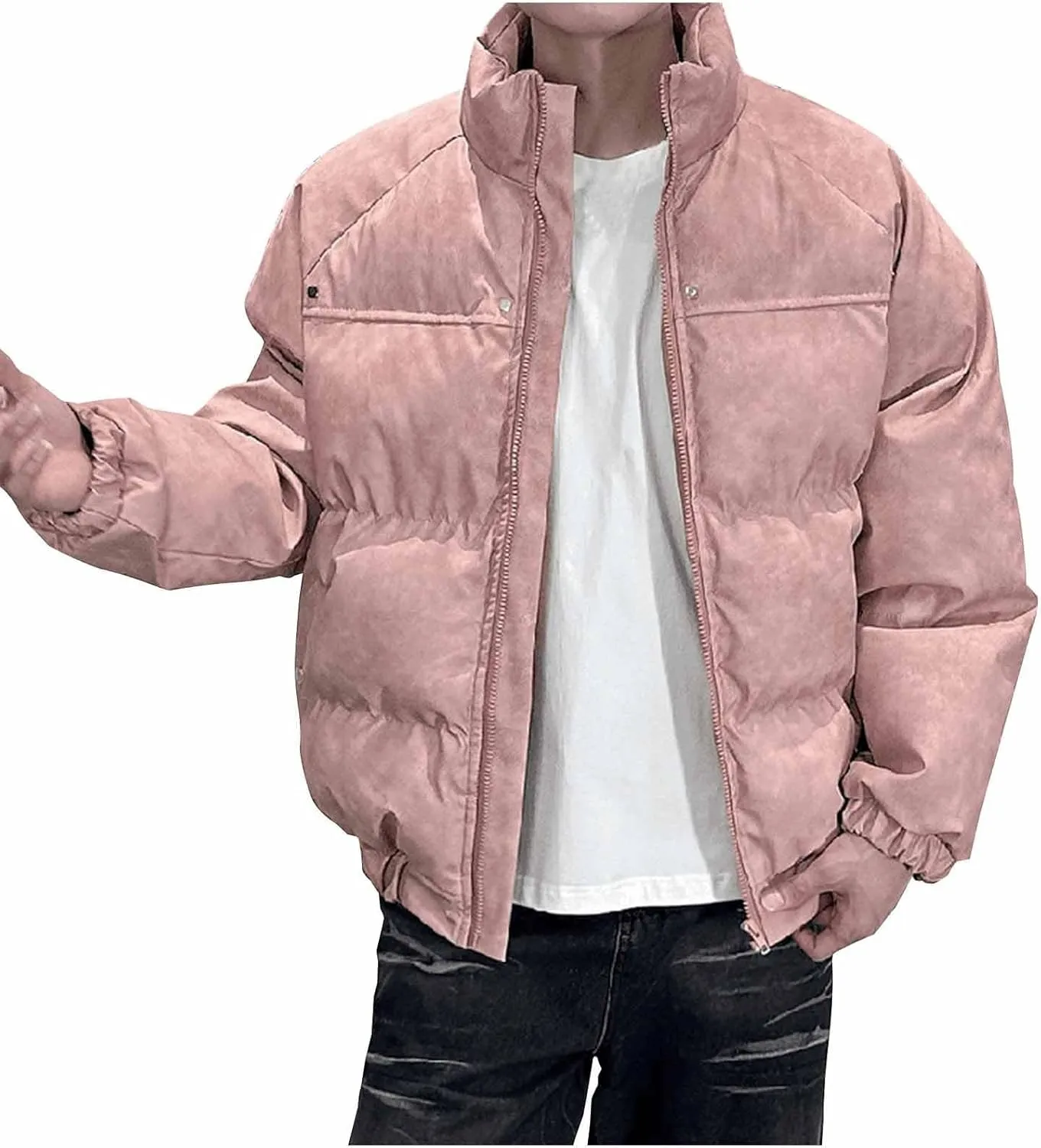 Men's Winter Puffer Jackets Down Coats Faux Leather Jacket Warm Motorcycle Outerwear Thick Padded Overcoats