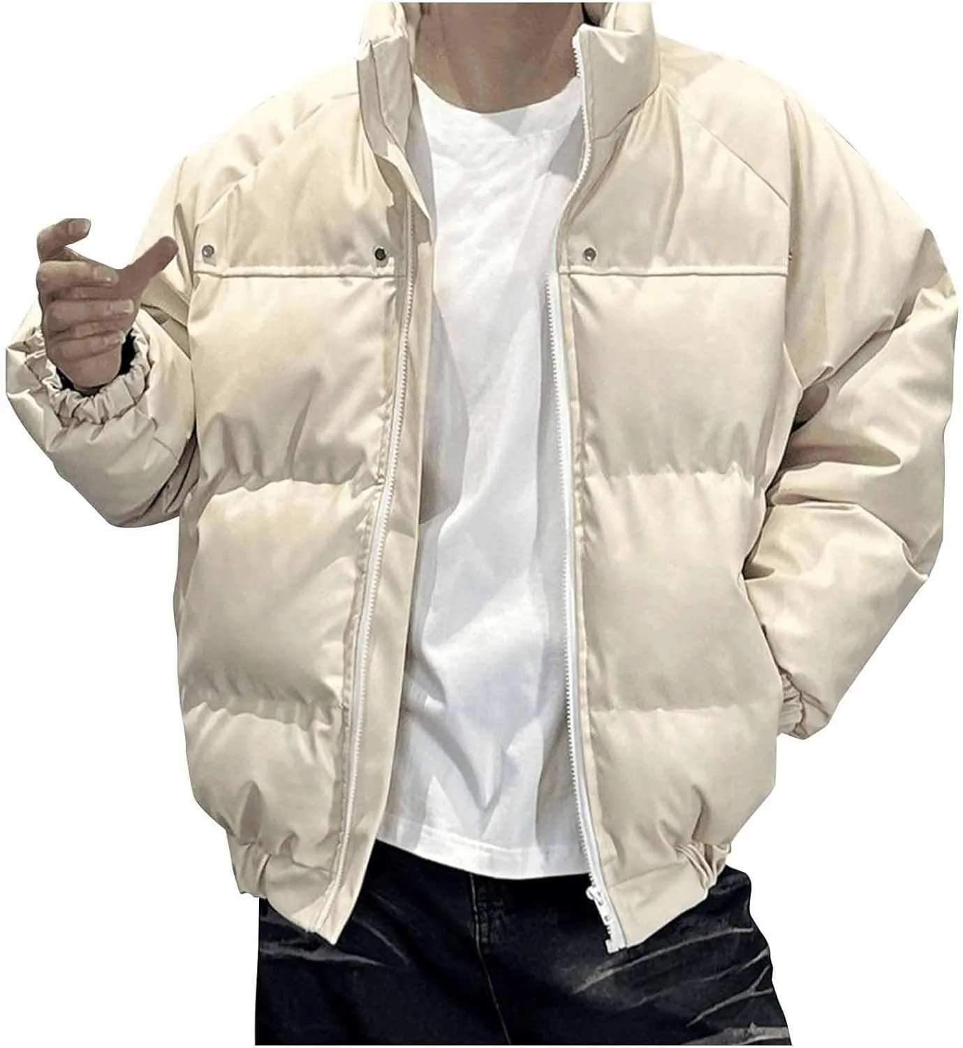 Men's Winter Puffer Jackets Down Coats Faux Leather Jacket Warm Motorcycle Outerwear Thick Padded Overcoats