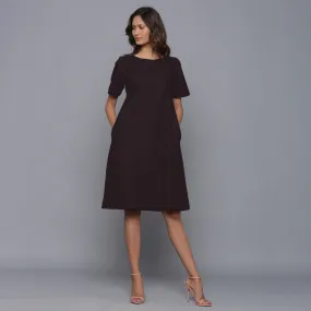 Moonlight Black Warm Cotton Flannel Knee Length Dress