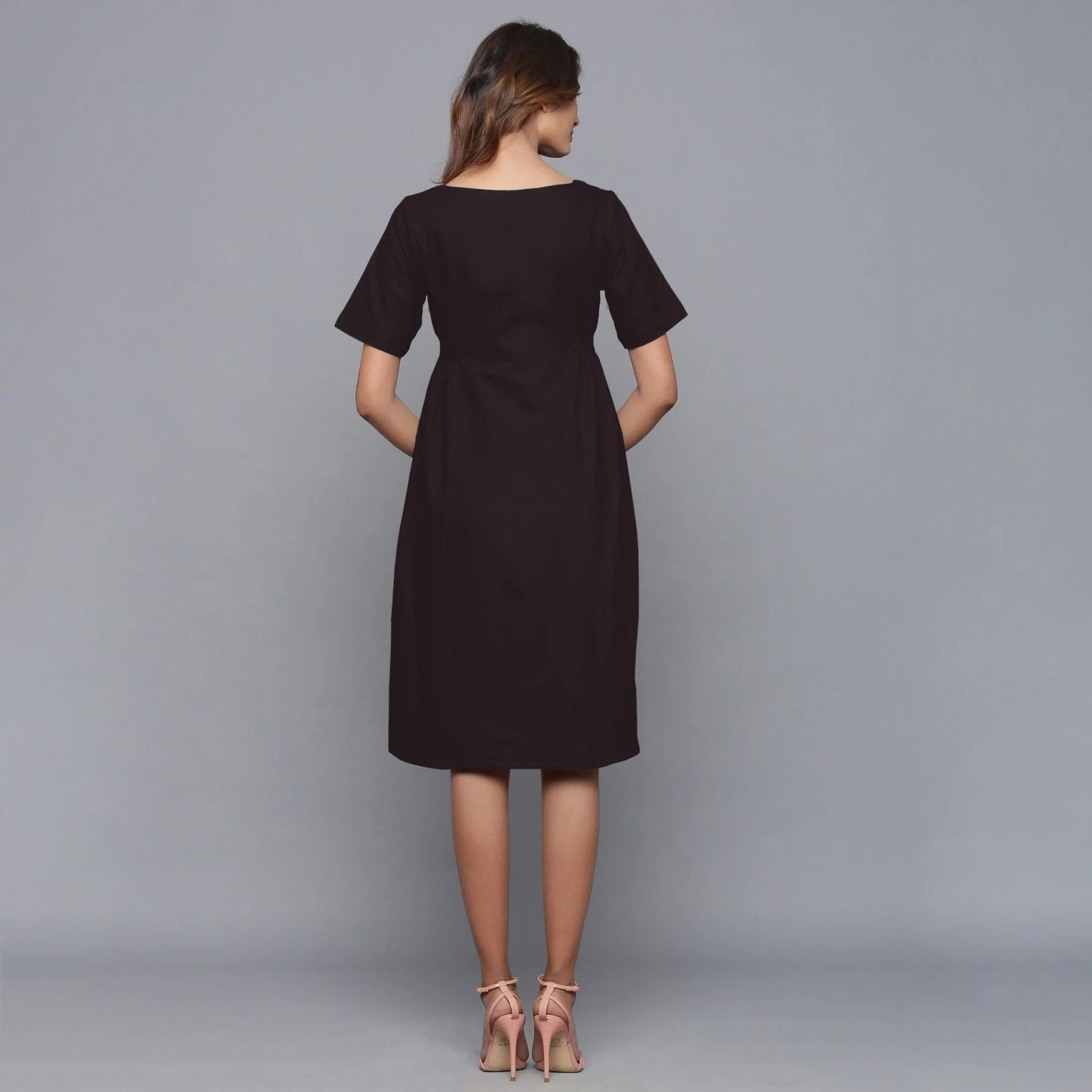 Moonlight Black Warm Cotton Flannel Knee Length Dress