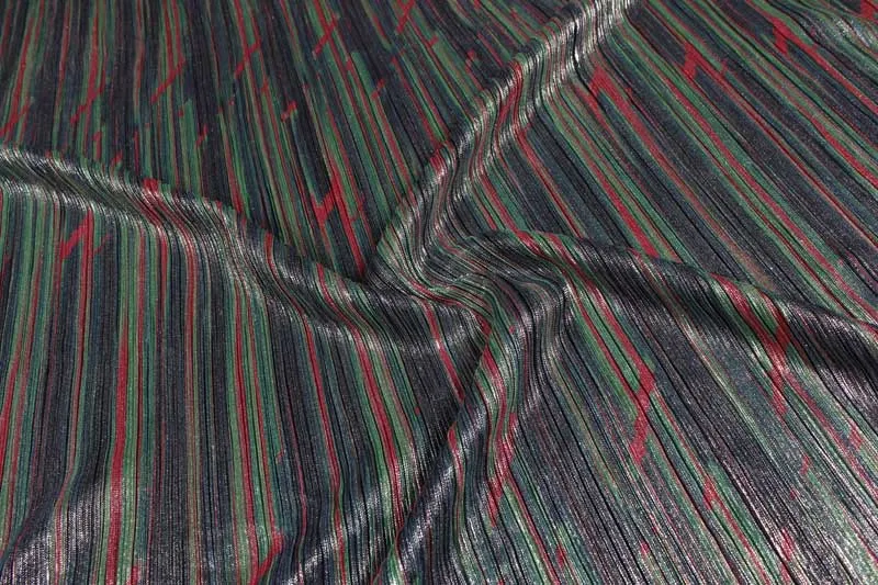 Multicolour Pleated Multicolour Stripes Knit Fabric