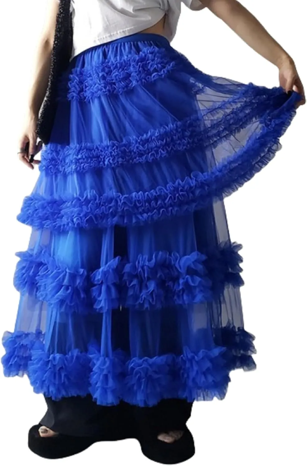 NUFIWI Women Puffy Tulle Maxi Skirt Layered A Line Tiered Ruffle Long Skirts Mesh Tutu Skirt Petticoat
