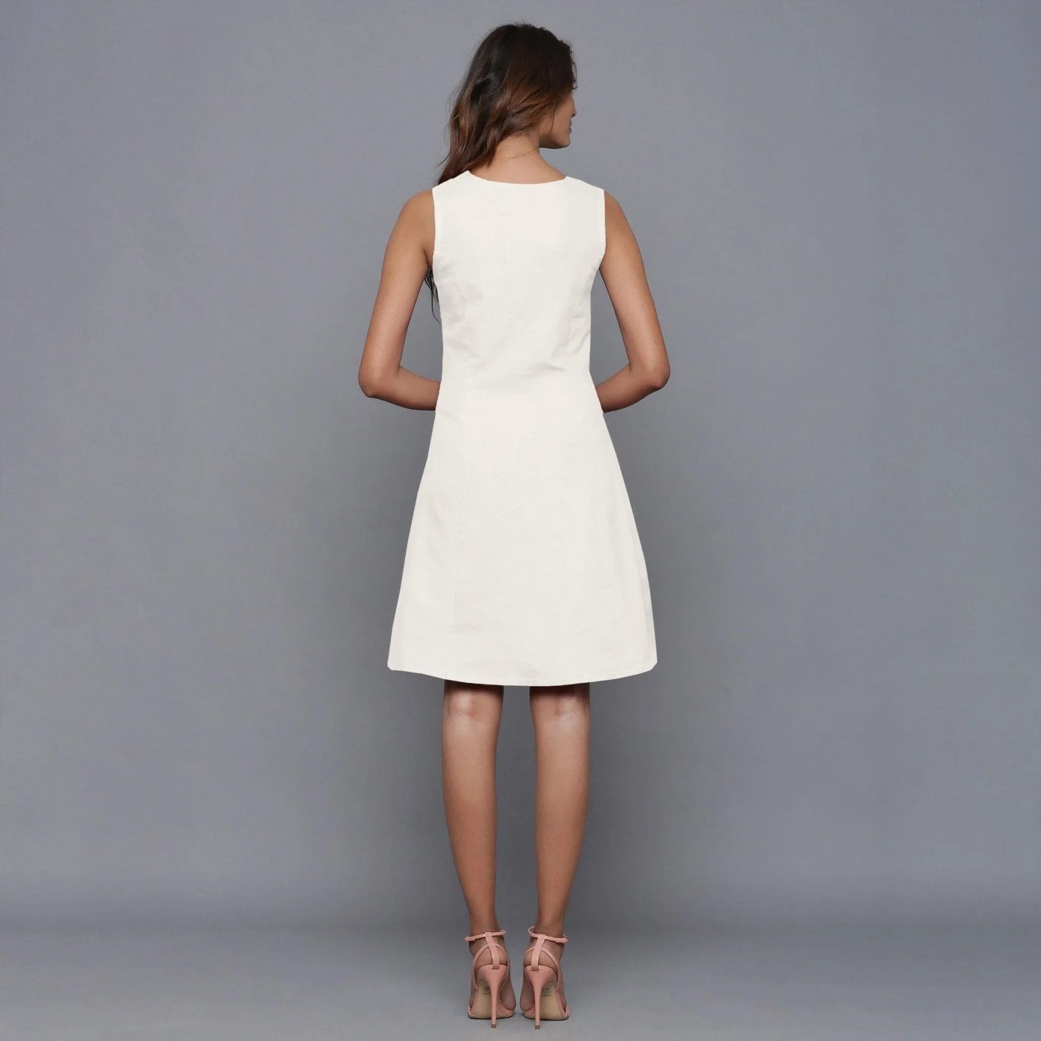 Off-White Warm Cotton Flannel Button-Down Short Dress