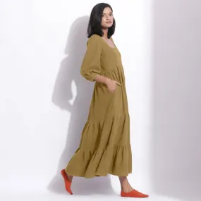 Olive Green Warm Cotton Honeycomb Waffle Maxi Dress