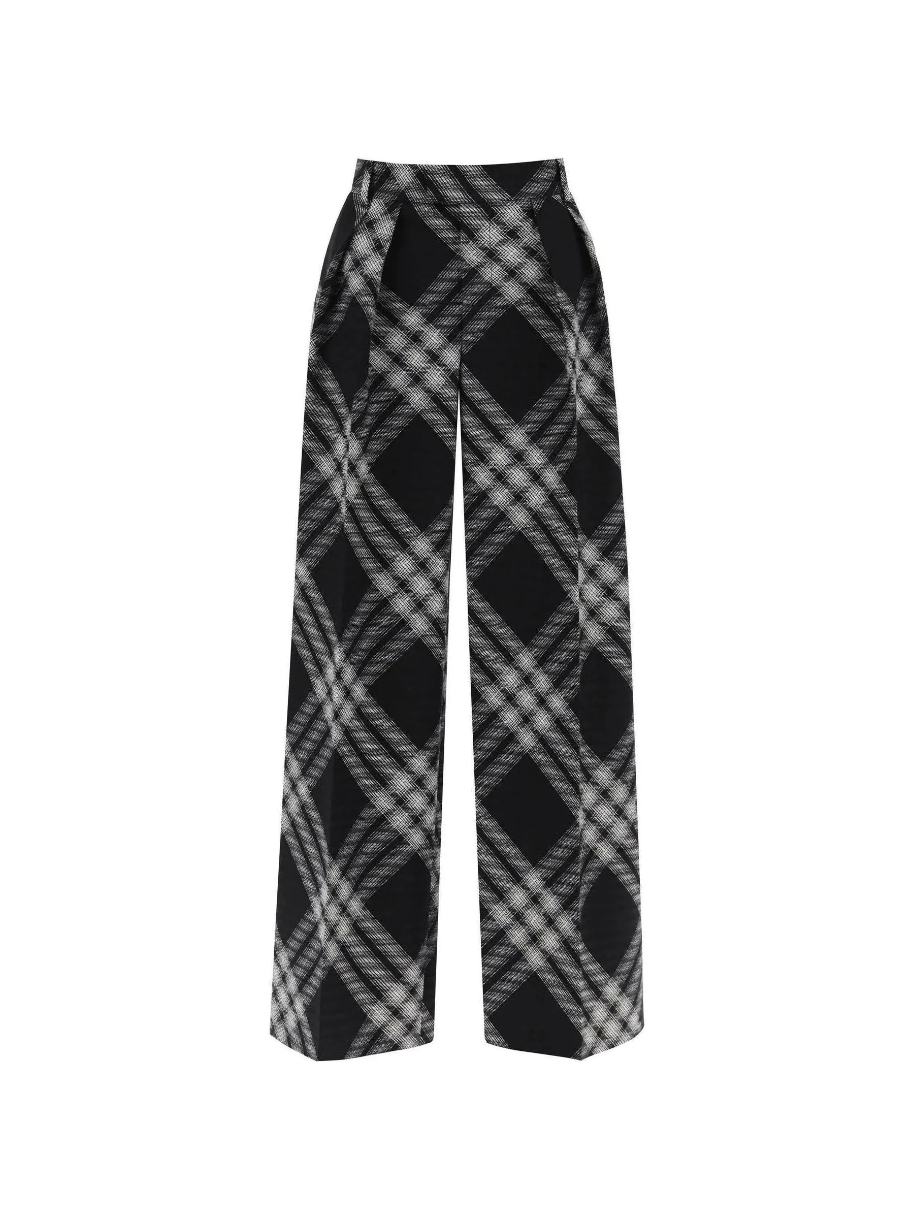 Pleated Check Wool Trousers
