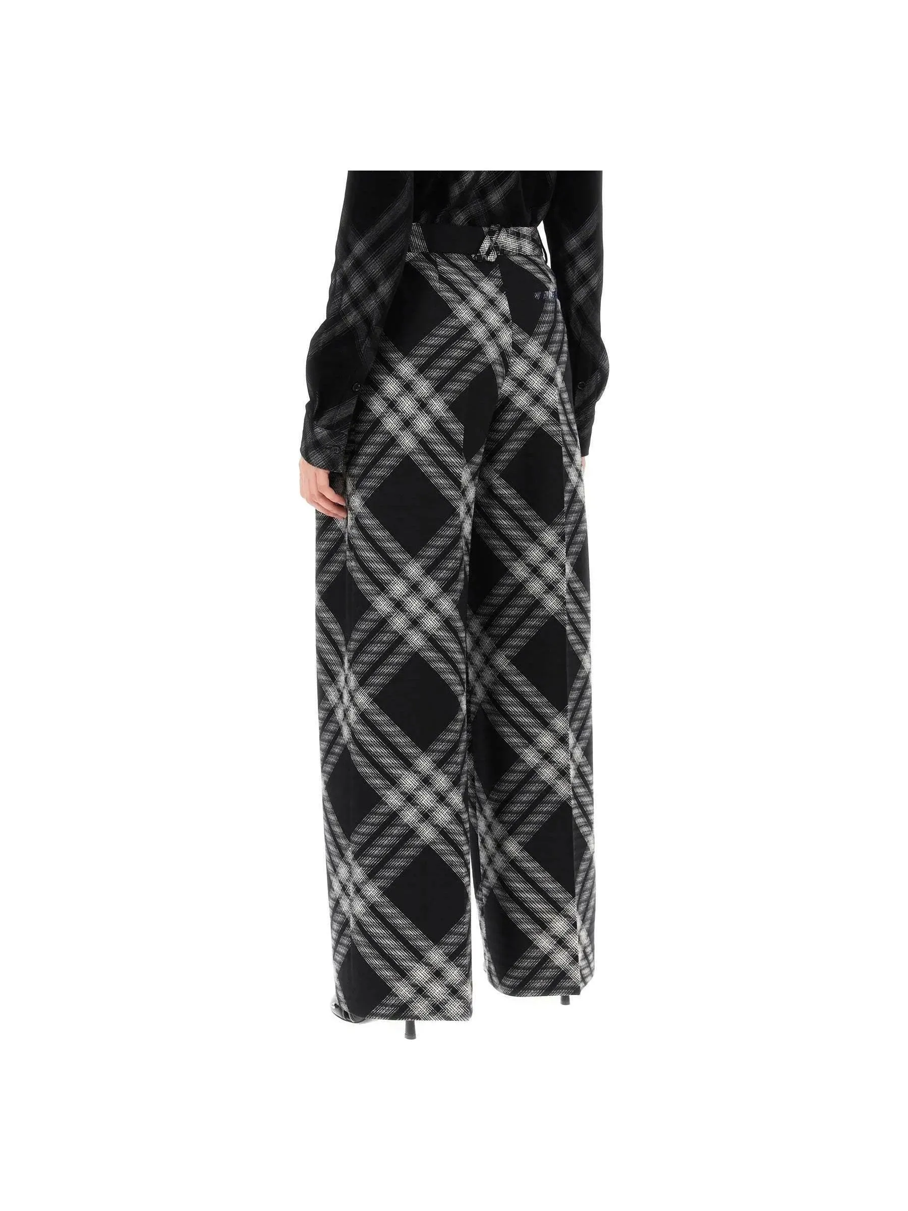 Pleated Check Wool Trousers
