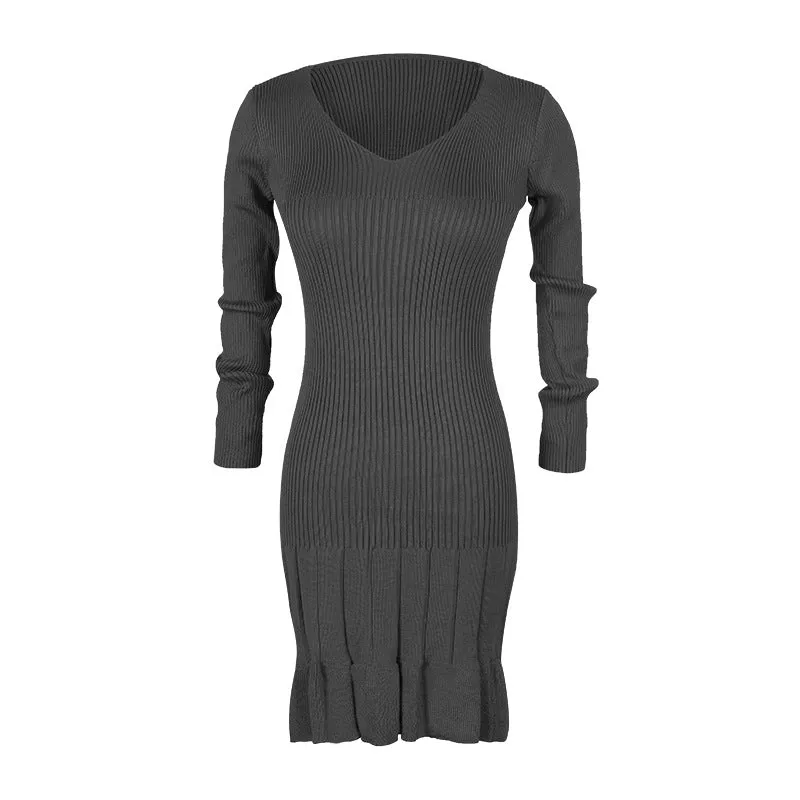 Pleated High Stretch Knitted Dress Women Wholesale