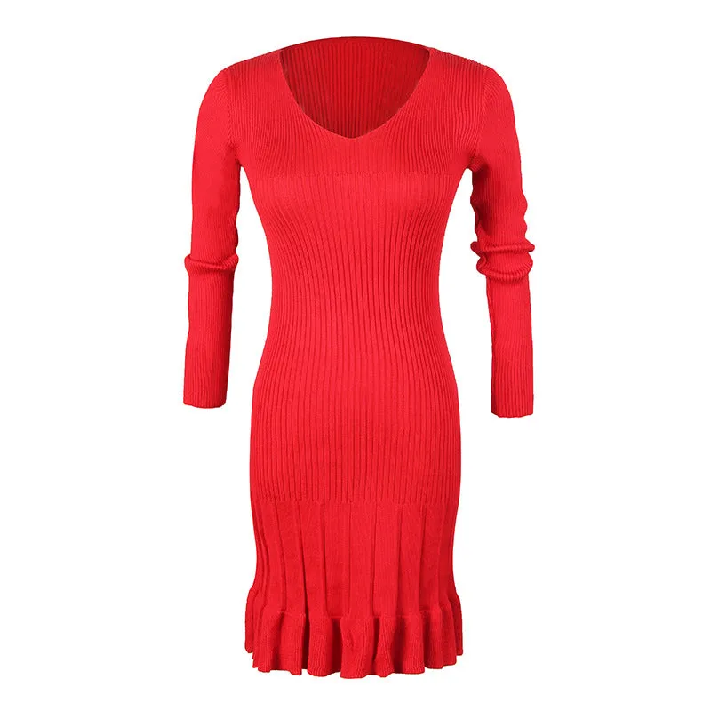 Pleated High Stretch Knitted Dress Women Wholesale
