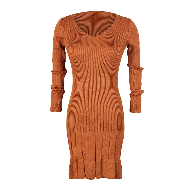 Pleated High Stretch Knitted Dress Women Wholesale