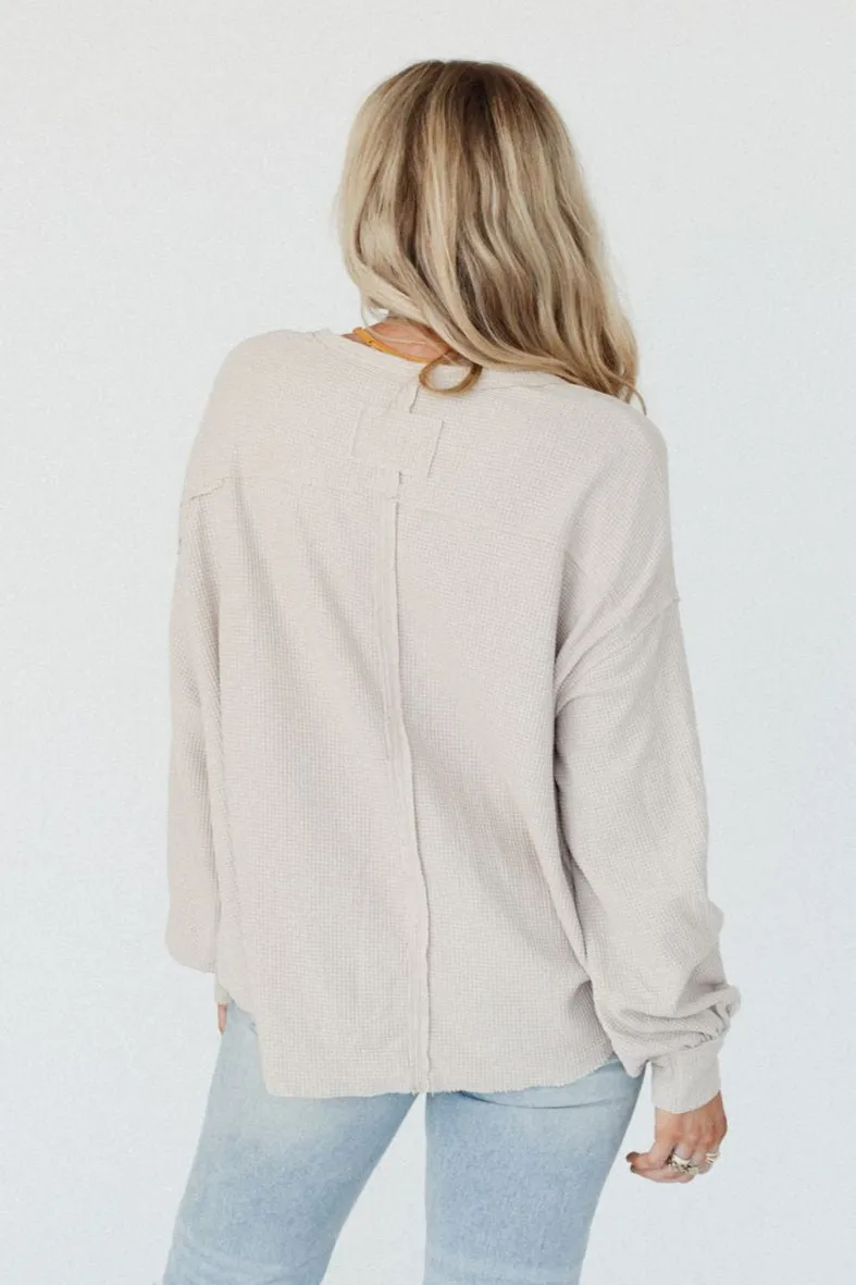 Poetry Thermal V Neck Top - Oatmeal