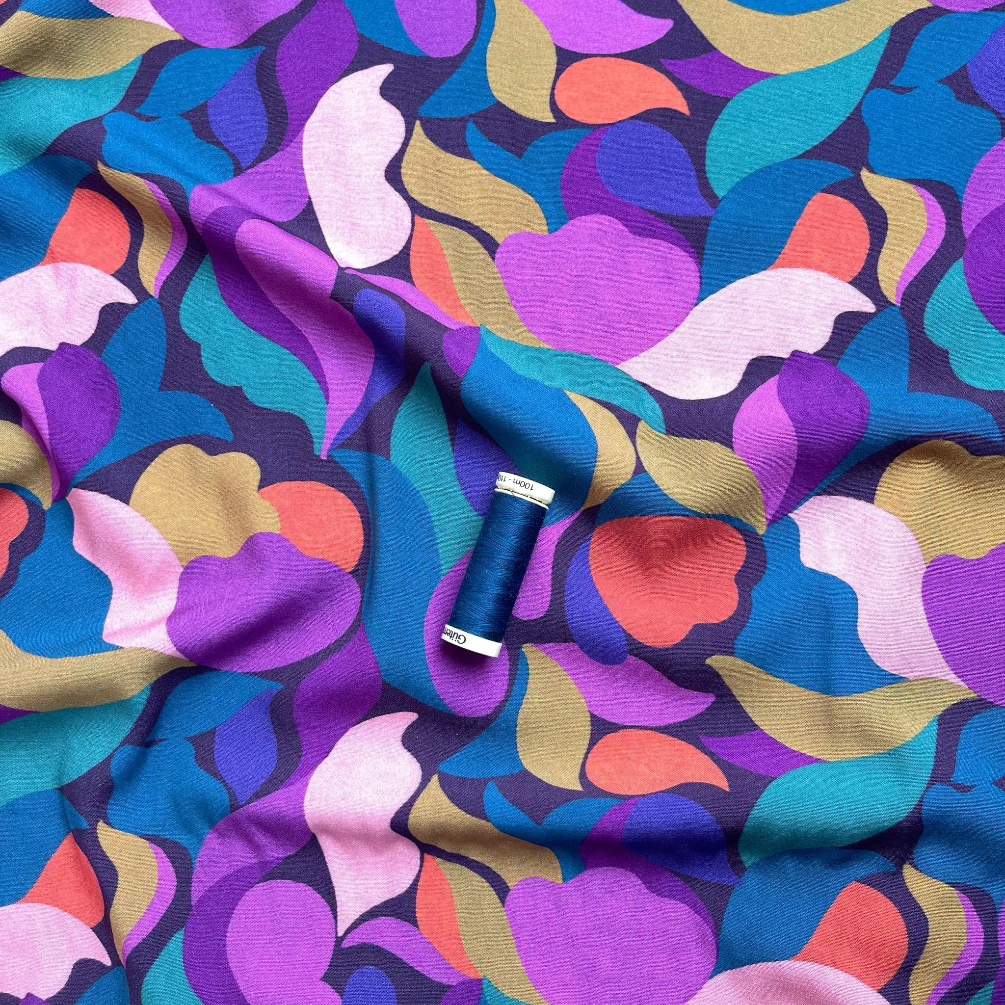 Purple Petals Stretch Viscose Poplin Fabric