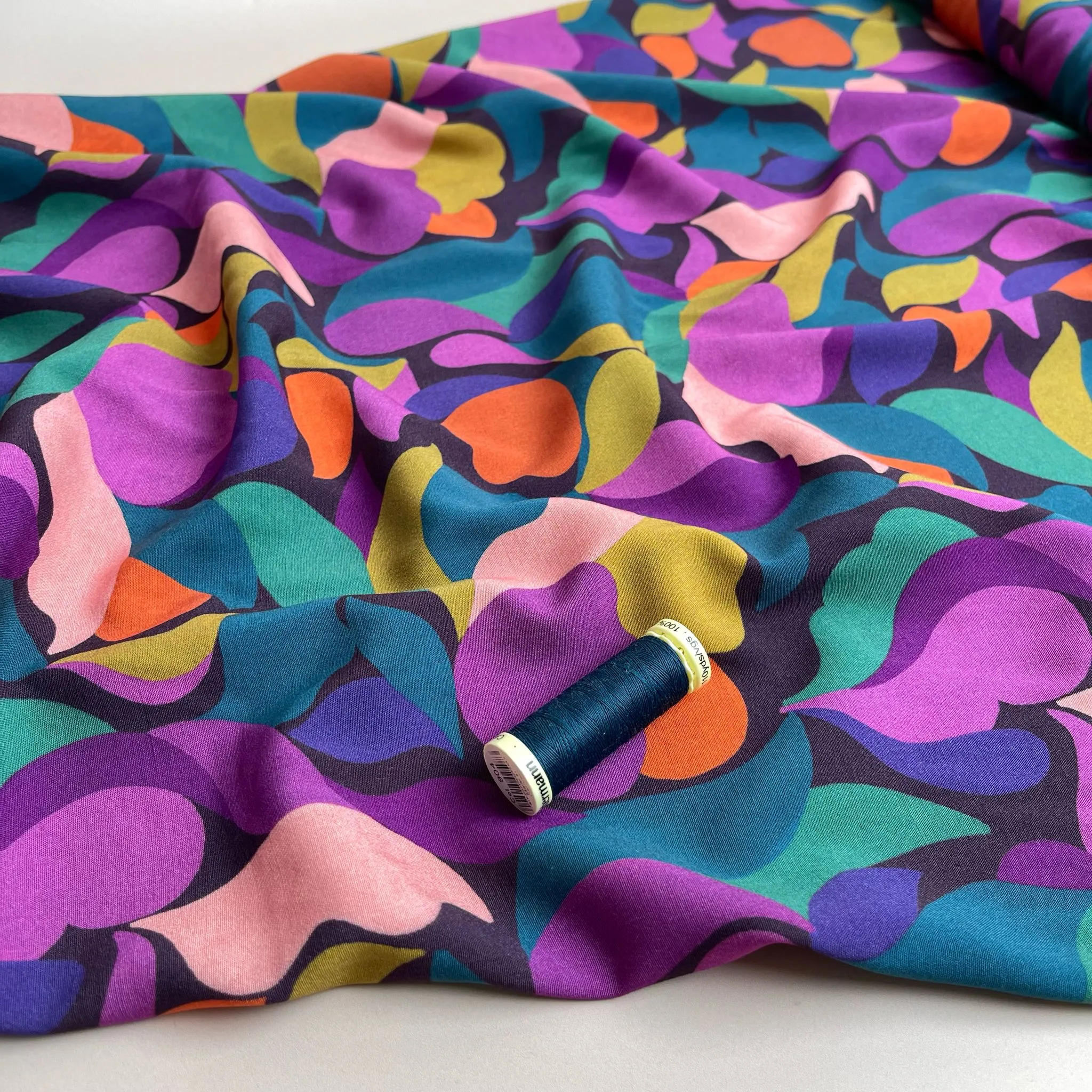 Purple Petals Stretch Viscose Poplin Fabric
