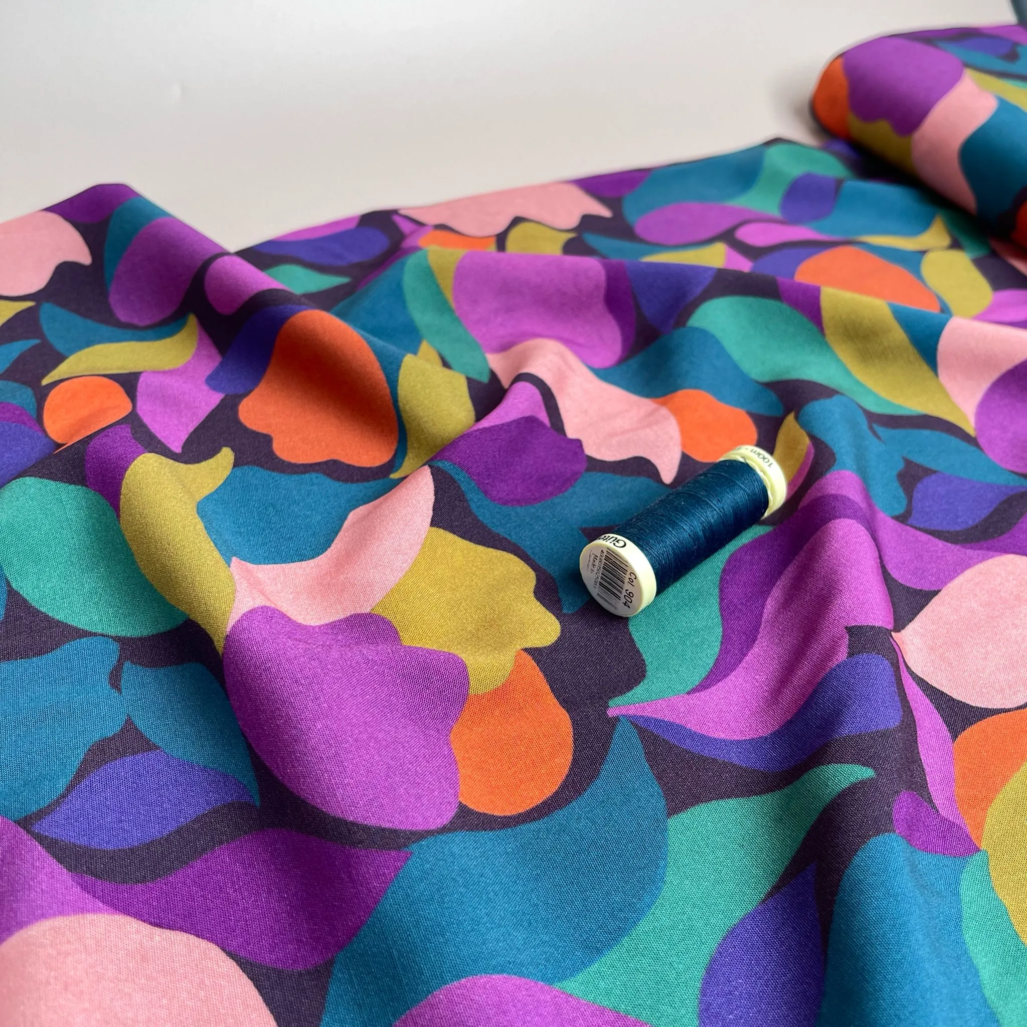 Purple Petals Stretch Viscose Poplin Fabric