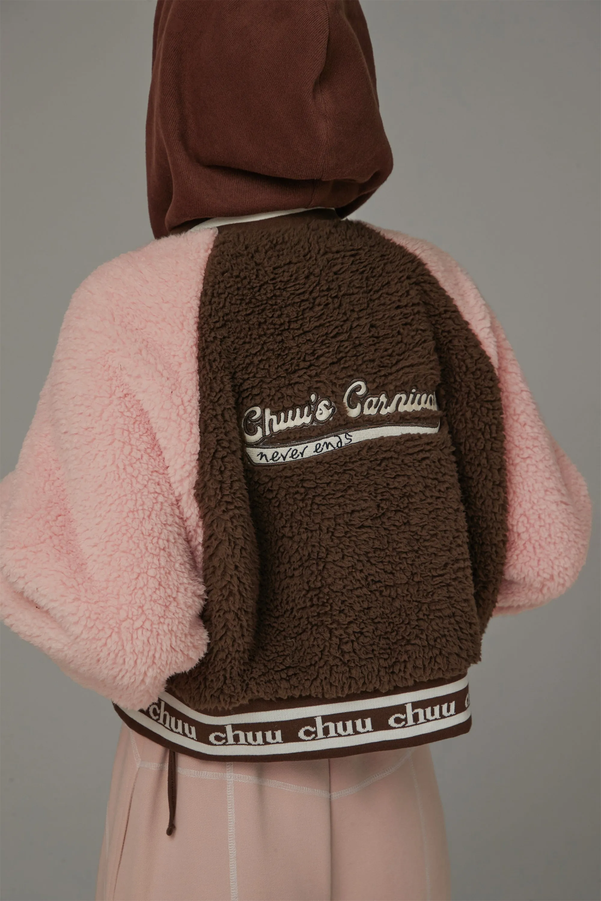 Raglan Color Combination Fluffy Jacket