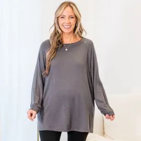 Relaxed Hem Slouchy Dolman Tunic, Charcoal Fleece