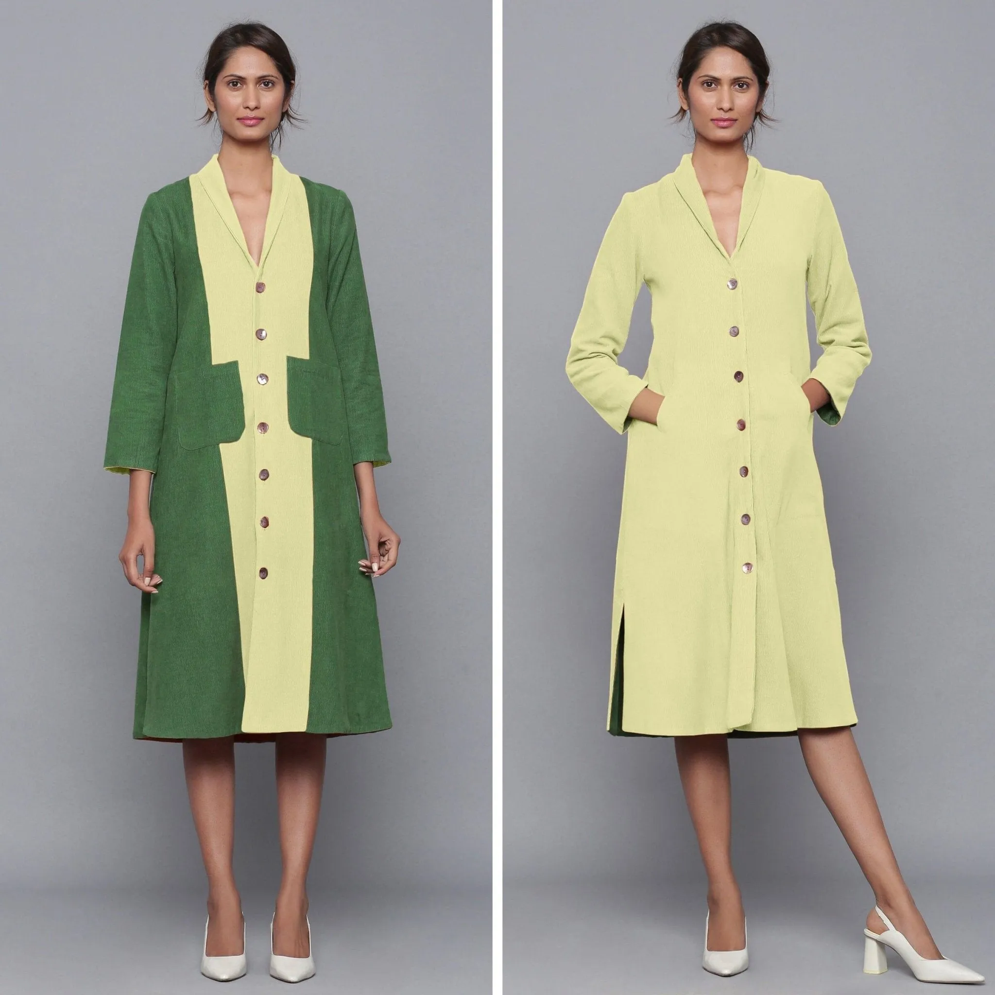 Reversible Warm Cotton Corduroy Convertible Jacket Dress