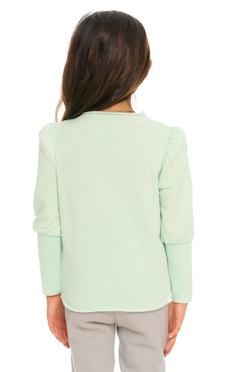 Semi Cropped Hi Lo Mock Neck Puff Sleeve Pullover