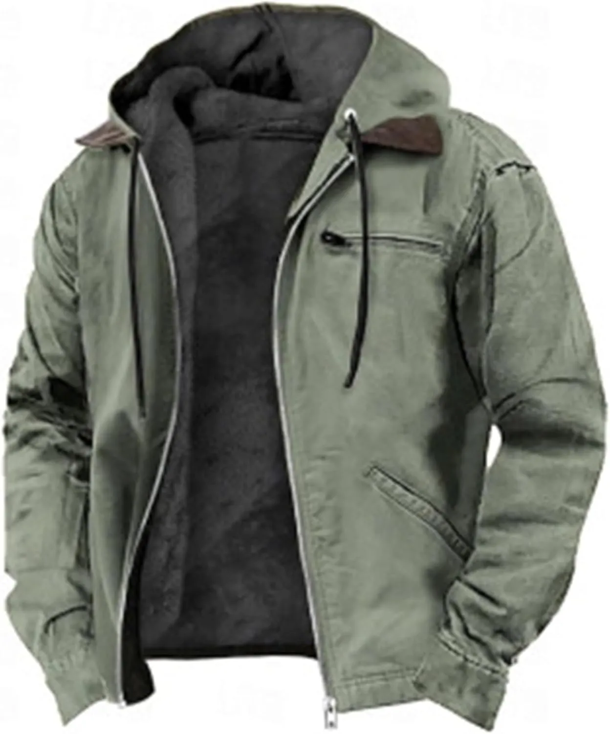 Sherpa Lined Hooded for Men Heavyweight Sweatshirt Thick JacketClassic Lapel Thick Fleece Jackets Winter Warm Coats Mens