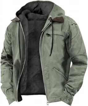 Sherpa Lined Hooded for Men Heavyweight Sweatshirt Thick JacketClassic Lapel Thick Fleece Jackets Winter Warm Coats Mens