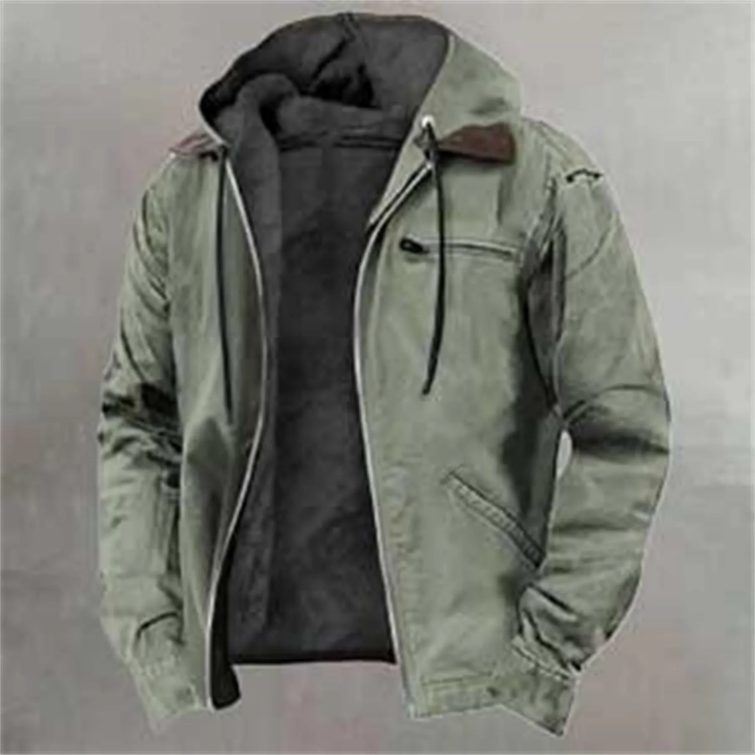 Sherpa Lined Hooded for Men Heavyweight Sweatshirt Thick JacketClassic Lapel Thick Fleece Jackets Winter Warm Coats Mens