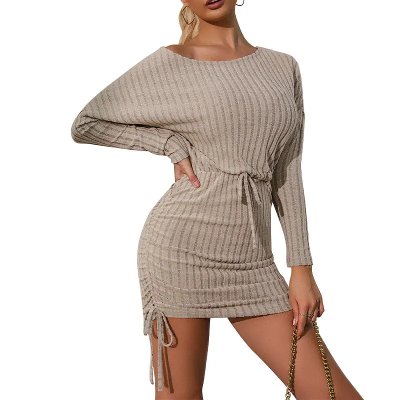 Solid Color Brushed Pit Stripe Sweater Dress Wholesale Womens Clothing N3824080900012
