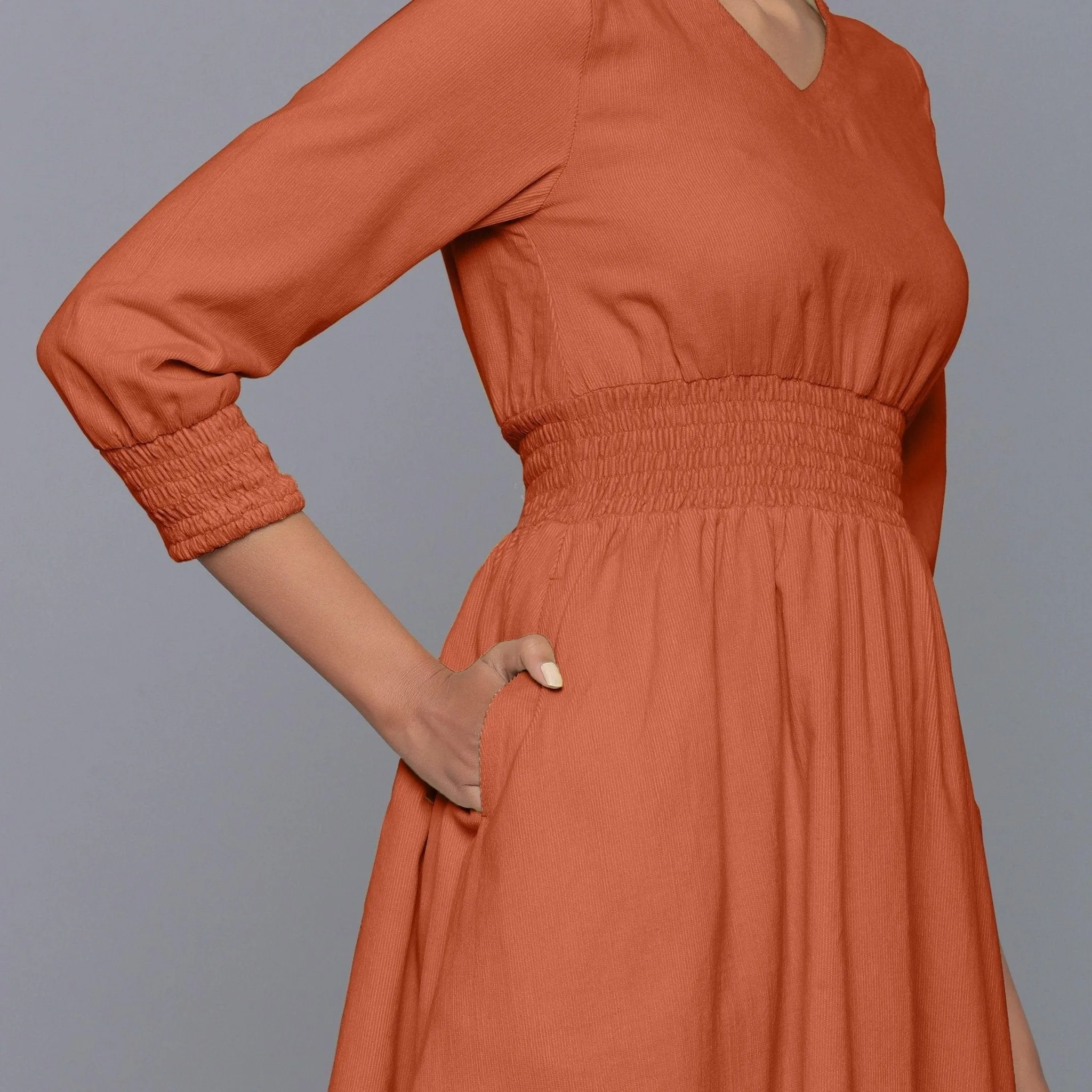 Sunset Rust Warm Cotton Corduroy Short Dress