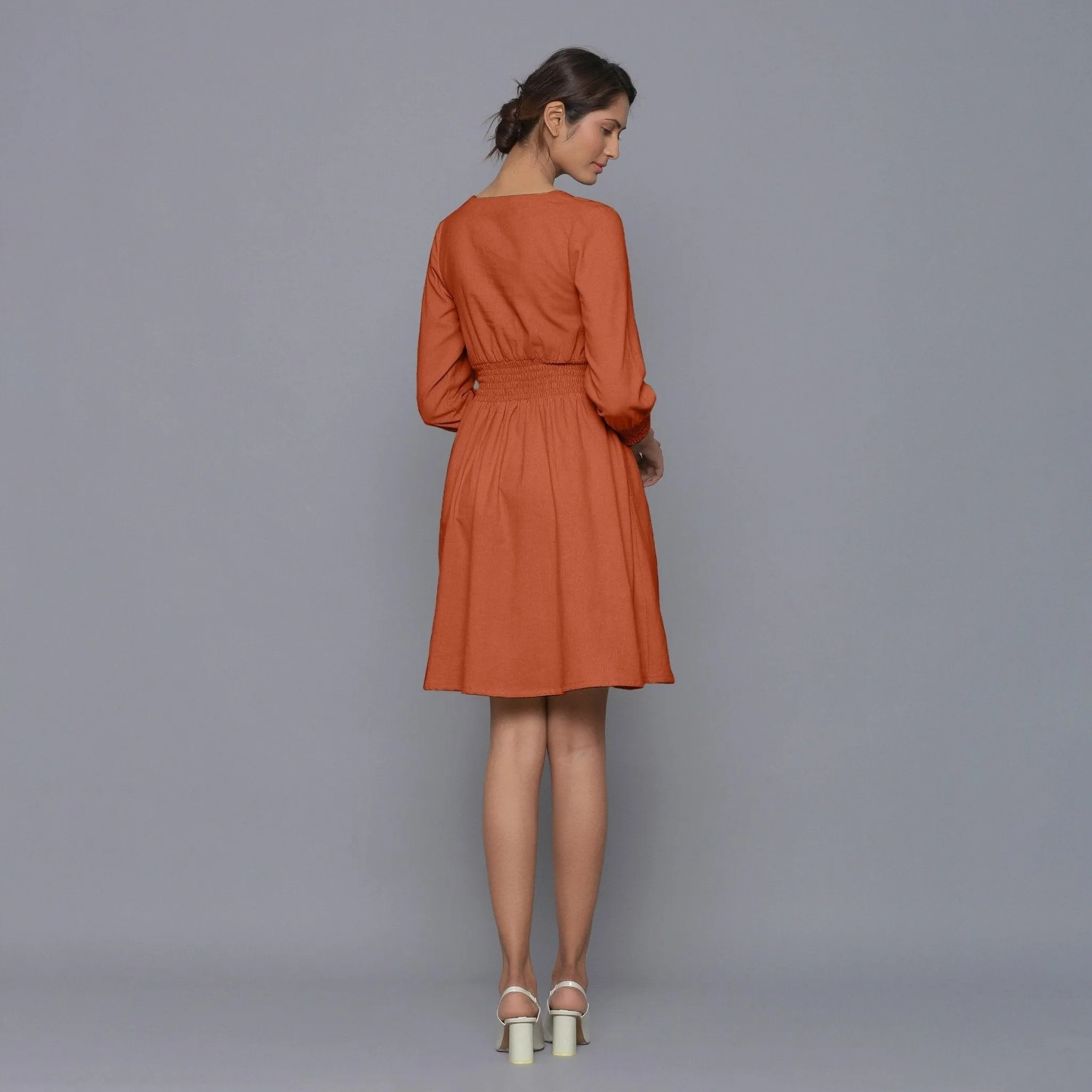 Sunset Rust Warm Cotton Corduroy Short Dress