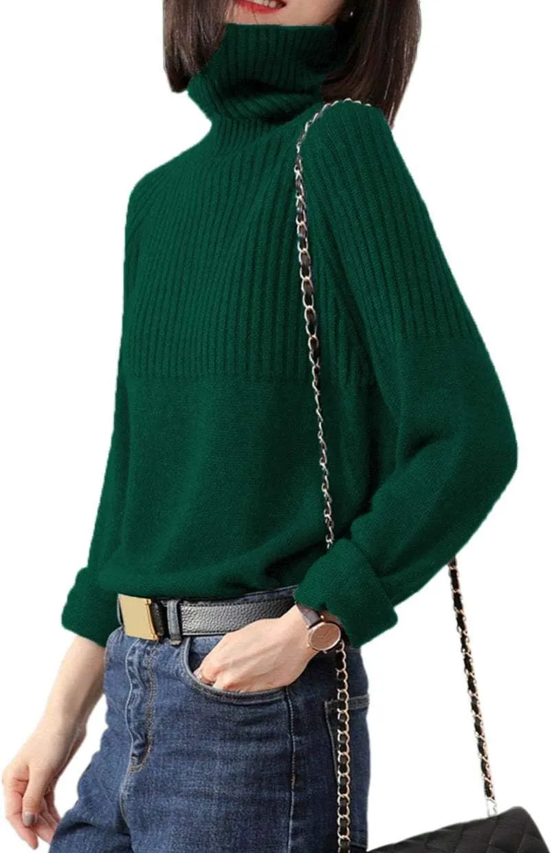 Sweaters Womens Loose Jumpers Merino Wool Knit Split Thick Turtleneck Pullover Long Sleeve Winter Tops
