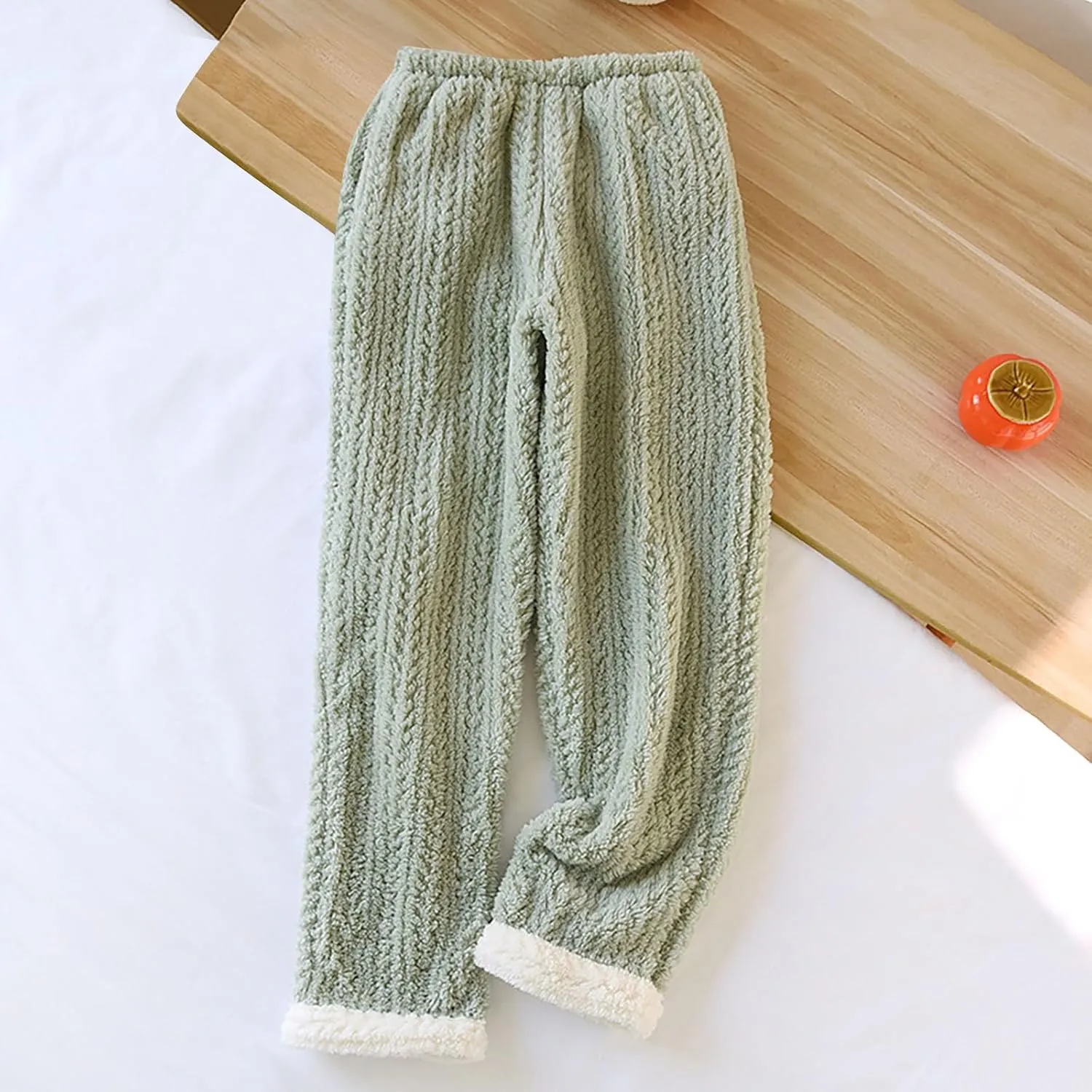 Thick Warm Thick Fuzzy Pants for Ladies Fall Winter Velour Flannel Loose Fit Pants Pajamas PJ Women 2025