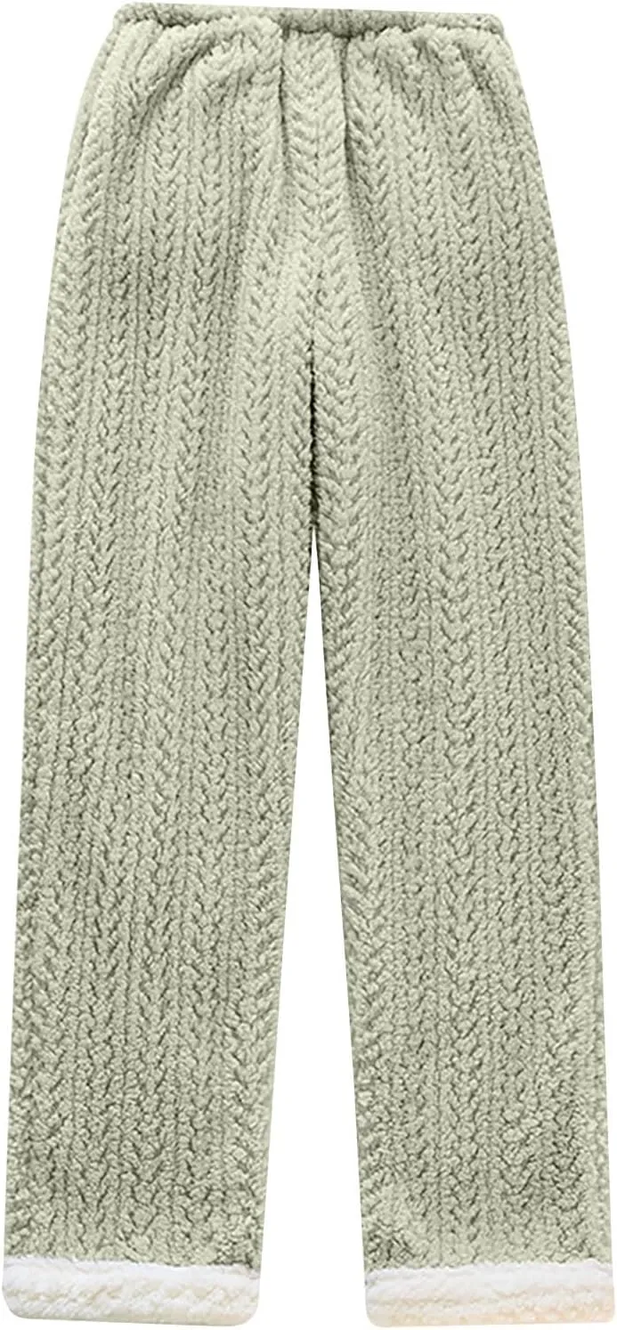 Thick Warm Thick Fuzzy Pants for Ladies Fall Winter Velour Flannel Loose Fit Pants Pajamas PJ Women 2025