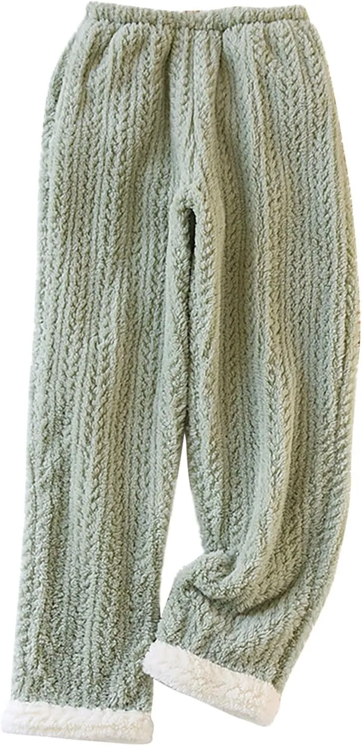 Thick Warm Thick Fuzzy Pants for Ladies Fall Winter Velour Flannel Loose Fit Pants Pajamas PJ Women 2025
